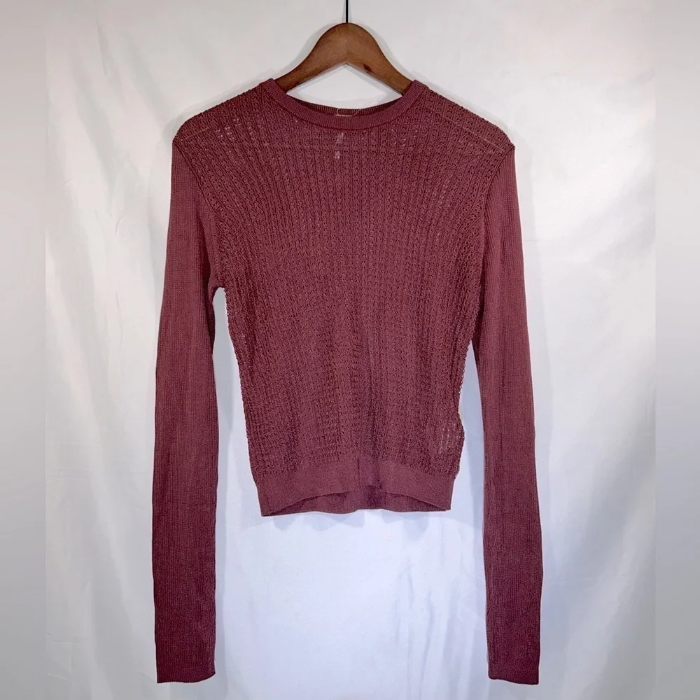 Free People H20 Crew Pullover Sweater Womens Open Knit Ribbed Mesh Sz Medium